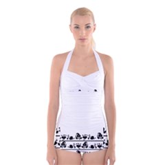 Simple Black And White Design Boyleg Halter Swimsuit 