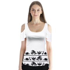 Simple Black And White Design Butterfly Sleeve Cutout Tee 