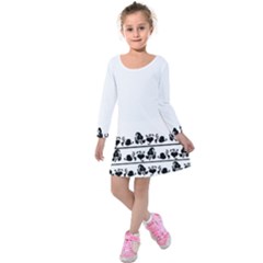 Simple Black And White Design Kids  Long Sleeve Velvet Dress