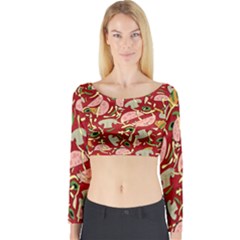 Pizza Pattern Long Sleeve Crop Top by Valentinaart