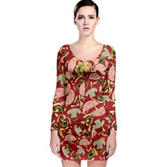 Pizza Pattern Long Sleeve Bodycon Dress by Valentinaart