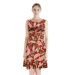 Pizza Pattern Sleeveless Chiffon Waist Tie Dress