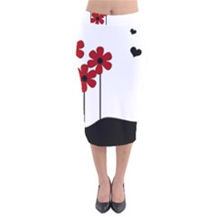 Flowers Velvet Midi Pencil Skirt