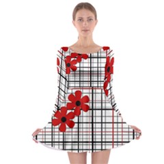 Cute Floral Desing Long Sleeve Skater Dress