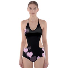 Pink Harts Design Cut-out One Piece Swimsuit