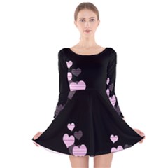 Pink Harts Design Long Sleeve Velvet Skater Dress