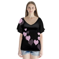 Pink Harts Design Flutter Sleeve Top