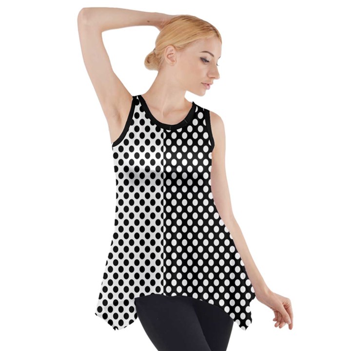 Mirror Opposites Black and White Polka Dot Side Drop Tank Tunic