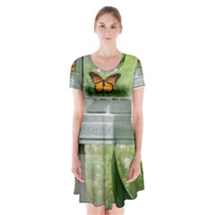 Butterfly #17 Short Sleeve V-neck Flare Dress