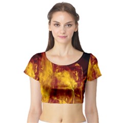 Ablaze Abstract Afire Aflame Blaze Short Sleeve Crop Top (tight Fit) by Amaryn4rt