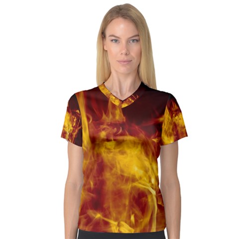 Ablaze Abstract Afire Aflame Blaze Women s V-neck Sport Mesh Tee by Amaryn4rt