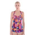 Abstract Background Geometry Blocks Boyleg Halter Swimsuit  View1