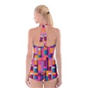 Abstract Background Geometry Blocks Boyleg Halter Swimsuit  View2