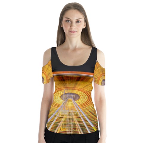 Abstract Blur Bright Circular Butterfly Sleeve Cutout Tee  by Amaryn4rt