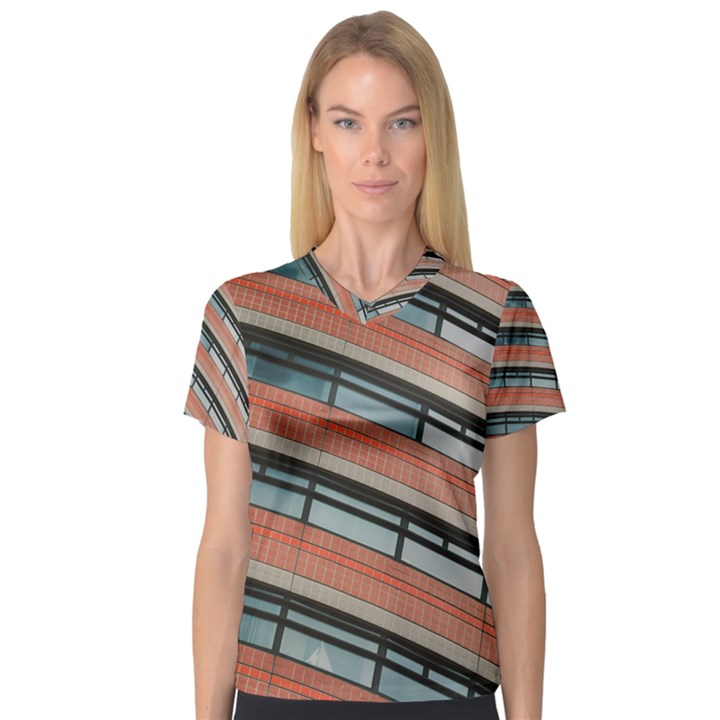 Architecture Building Glass Pattern Women s V-Neck Sport Mesh Tee