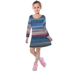 Background Horizontal Lines Kids  Long Sleeve Velvet Dress