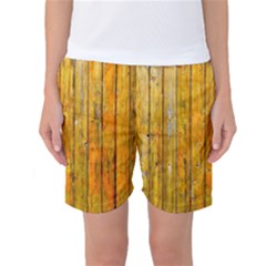 Background Wood Lath Board Fence Women s Basketball Shorts