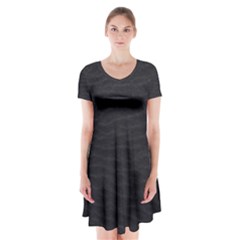 Black Pattern Sand Surface Texture Short Sleeve V-neck Flare Dress