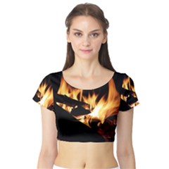 Bonfire Wood Night Hot Flame Heat Short Sleeve Crop Top (tight Fit)