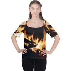 Bonfire Wood Night Hot Flame Heat Women s Cutout Shoulder Tee