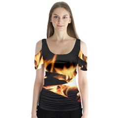 Bonfire Wood Night Hot Flame Heat Butterfly Sleeve Cutout Tee 