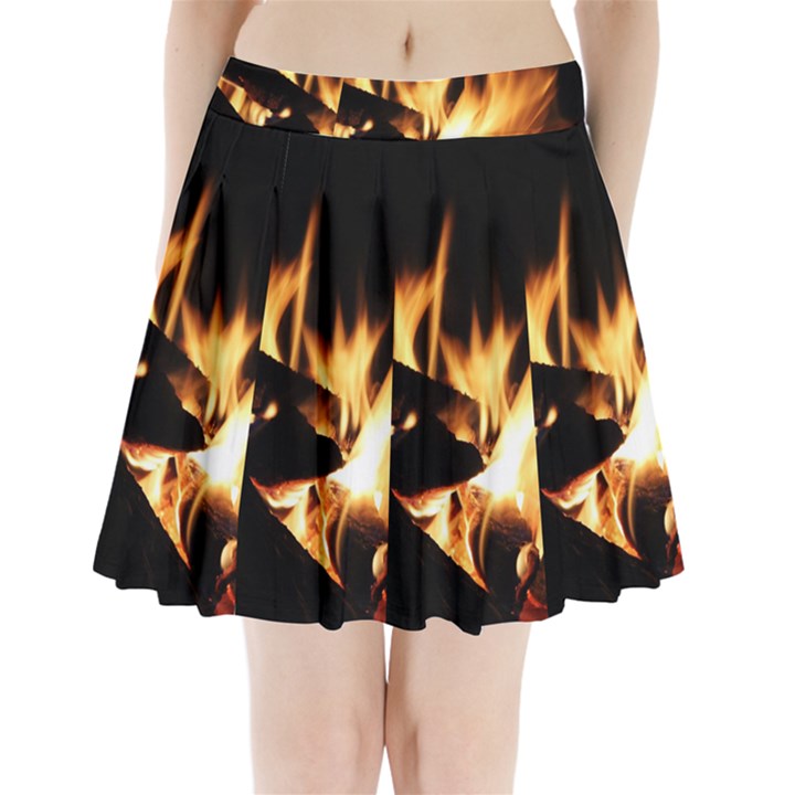 Bonfire Wood Night Hot Flame Heat Pleated Mini Skirt