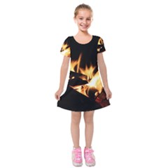 Bonfire Wood Night Hot Flame Heat Kids  Short Sleeve Velvet Dress by Amaryn4rt