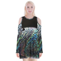 Bubble Iridescent Soap Bubble Velvet Long Sleeve Shoulder Cutout Dress