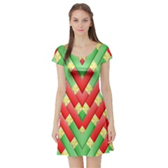 Christmas Geometric 3d Design Short Sleeve Skater Dress by Amaryn4rt