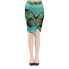 Butterfly Background Vintage Old Grunge Midi Wrap Pencil Skirt