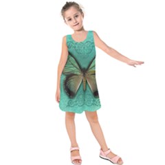 Butterfly Background Vintage Old Grunge Kids  Sleeveless Dress