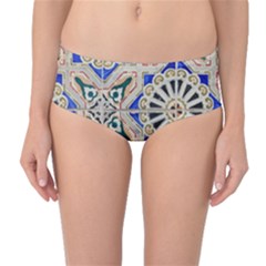 Ceramic Portugal Tiles Wall Mid-waist Bikini Bottoms