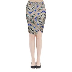 Ceramic Portugal Tiles Wall Midi Wrap Pencil Skirt