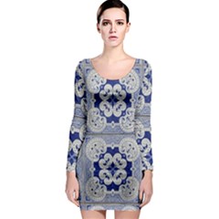 Ceramic Portugal Tiles Wall Long Sleeve Bodycon Dress