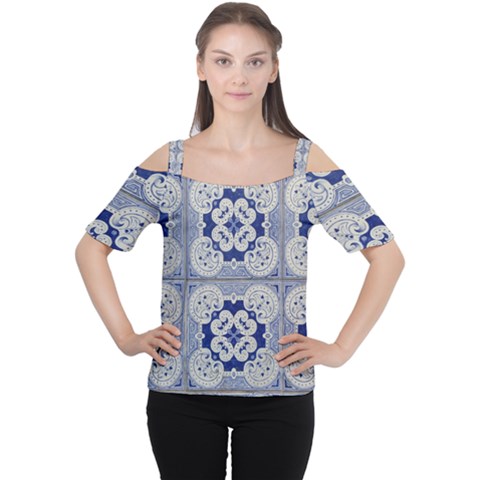 Ceramic Portugal Tiles Wall Women s Cutout Shoulder Tee by Amaryn4rt