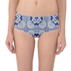 Ceramic Portugal Tiles Wall Mid-waist Bikini Bottoms