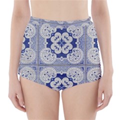 Ceramic Portugal Tiles Wall High-waisted Bikini Bottoms