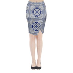 Ceramic Portugal Tiles Wall Midi Wrap Pencil Skirt