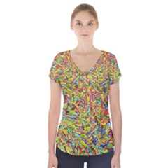 Canvas Acrylic Design Color Short Sleeve Front Detail Top