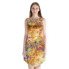 Canvas Acrylic Design Color Sleeveless Chiffon Dress  