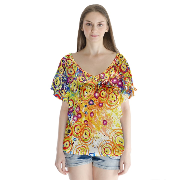 Canvas Acrylic Design Color Flutter Sleeve Top