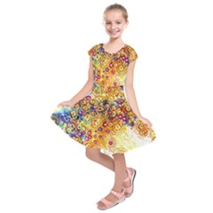 Canvas Acrylic Design Color Kids  Short Sleeve Dress