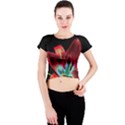 Flower Pattern Design Abstract Background Crew Neck Crop Top View1