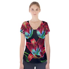 Flower Pattern Design Abstract Background Short Sleeve Front Detail Top by Amaryn4rt