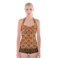 Geometry Shape Retro Trendy Symbol Boyleg Halter Swimsuit 