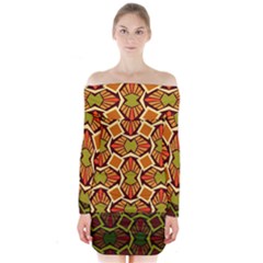 Geometry Shape Retro Trendy Symbol Long Sleeve Off Shoulder Dress by Amaryn4rt