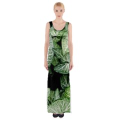 Green Leaves Nature Pattern Plant Maxi Thigh Split Dress by Amaryn4rt