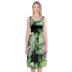 Green Leaves Nature Pattern Plant Midi Sleeveless Dress