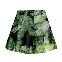 Green Leaves Nature Pattern Plant Mini Flare Skirt