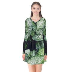 Green Leaves Nature Pattern Plant Flare Dress